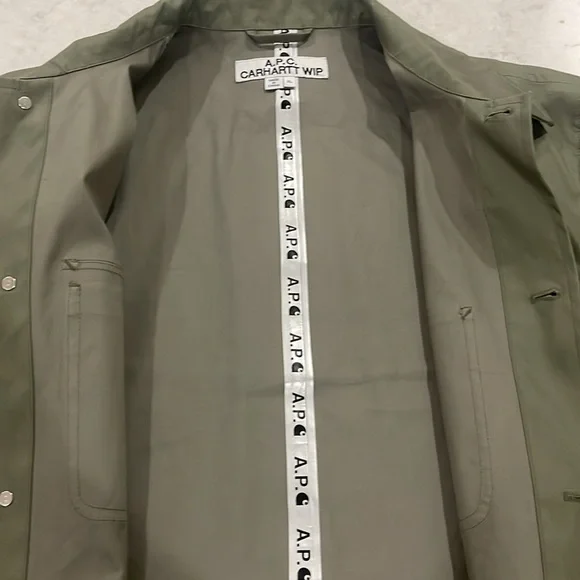 A.P.C. X Carhartt Wip collab on this field coat. Size XL. Olive green